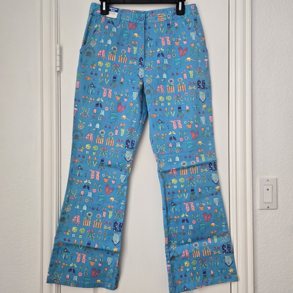 Talbots Vintage Blue Pants With Garden Print - Kids Size 20 - NWT